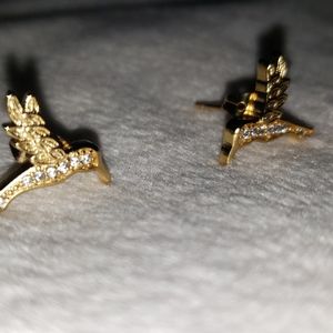 Dove Plated Gold w/ Crystal Designs Stud Earrings